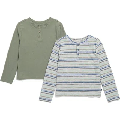 Splendid Kids' Assorted 2-pack Long Sleeve Henley T-shirts In Stormy Stripe/olive