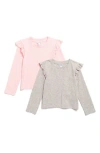 Splendid Kids' Assorted 2-pack Ruffle Long Sleeve T-shirt In Micro Leopard/blush