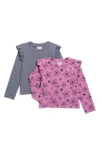 Splendid Kids' Assorted 2-pack Ruffle Long Sleeve T-shirt In Pink Stars/navy