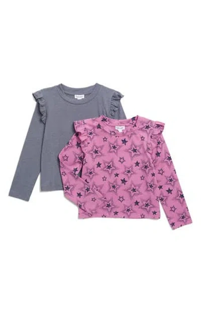 Splendid Kids' Assorted 2-pack Ruffle Long Sleeve T-shirt In Pink Stars/navy