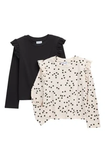 Splendid Kids' Assorted 2-pack Ruffle Long Sleeve T-shirt In Black