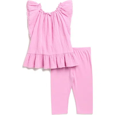 Splendid Kids' Cotton Gauze Top & Leggings Set In Pink