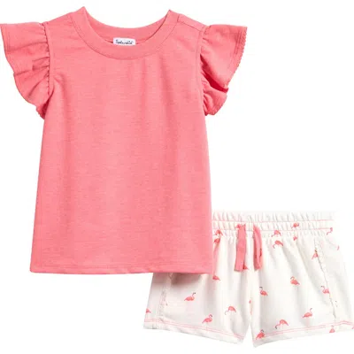 Splendid Babies'  Kids' Flamingo Fun Ruffle Sleeve Top & Drawstring Shorts Set In Pink