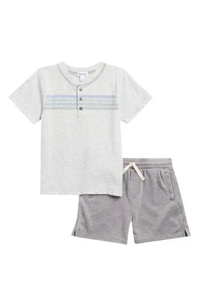 Splendid Kids' Getaway Stripe Henley T-shirt & Shorts Set In Gray