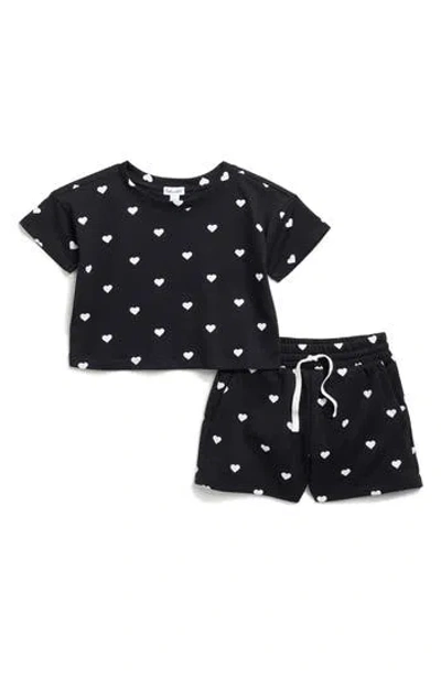 Splendid Kids' Heart T-shirt & Shorts Set In Black