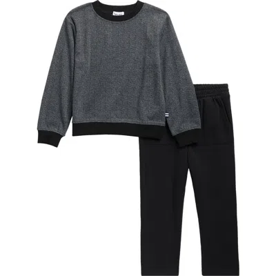 Splendid Kids' Herringbone Crewneck Sweatshirt & Joggers Set In Black