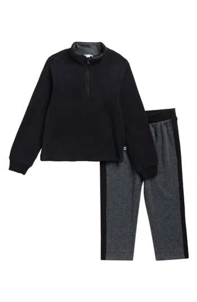 Splendid Kids' Herringbone Fleece Quarter Zip Sweatshirt And Joggers Set In Black