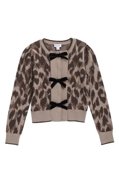 Splendid Kids' Leopard Bow Cardigan In Brown