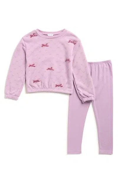 Splendid Kids' Little Bow Sweatshirt & Joggers Set In Purple