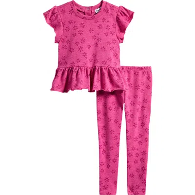Splendid Kids' Painterly Flutter Sleeve Top & Leggings Set In Pink