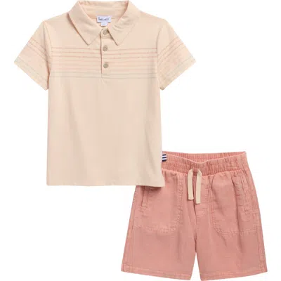 Splendid Kids' Picnic Short Sleeve Polo & Shorts Set In Neutral