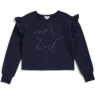 Splendid Kids' Rhinestone Star Ruffle Sweatshirt In Blue
