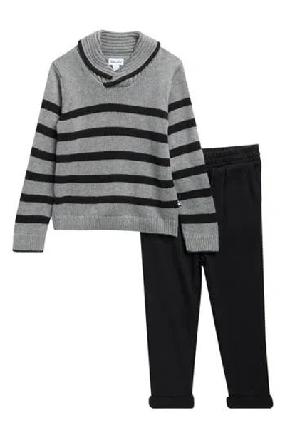 Splendid Kids' Roll Neck Stripe Sweater Set In Gray