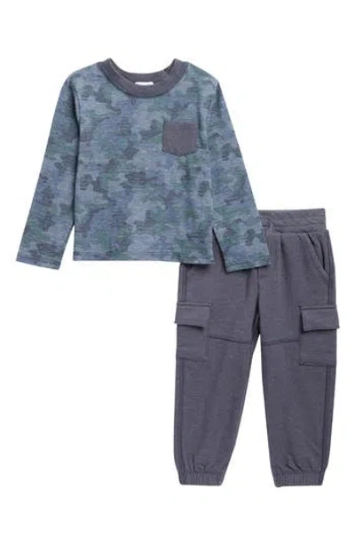 Splendid Kids' Scenic Route Camo Long Sleeve T-shirt & Cargo Joggers Set In Blue Camo
