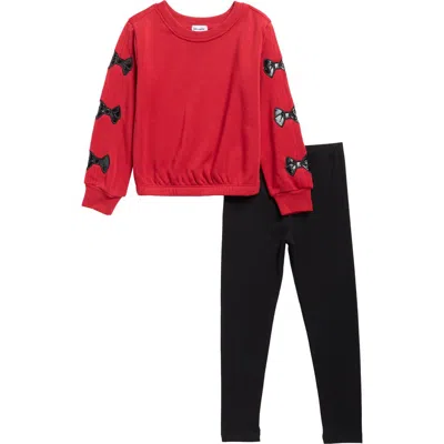 Splendid Kids' Shiny Bow Sweatshirt And Leggings Set In Red