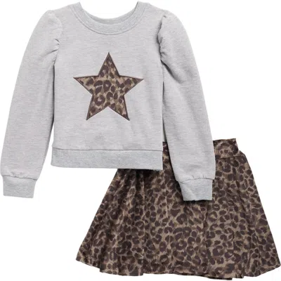Splendid Kids' Star Sweatshirt And Skirt Set In Brown