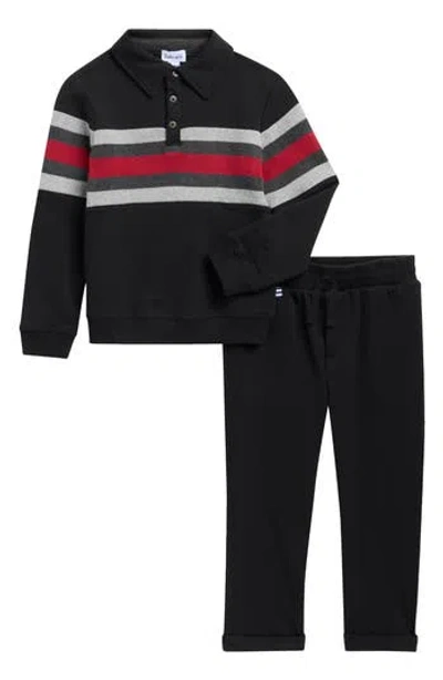 Splendid Kids' Stripe Polo & Joggers Set In Black