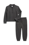 Splendid Kids' Stripe Quarter Zip Sweatshirt & Joggers Set In Gray