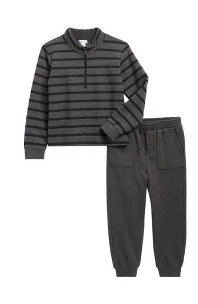 Splendid Kids' Stripe Quarter Zip Sweatshirt & Joggers Set In Gray