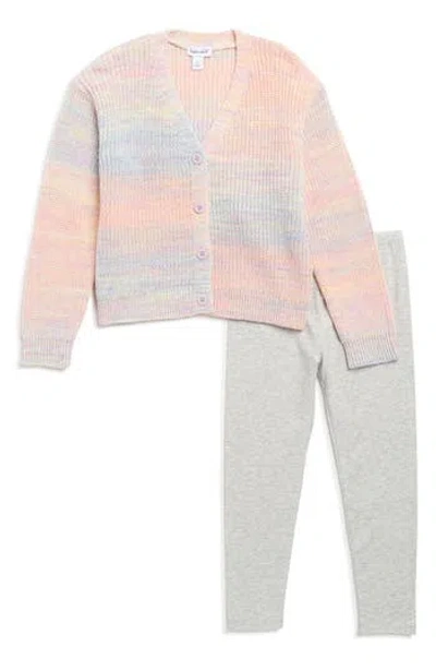 Splendid Kids' Sunset Marbled Cardigan & Leggings Set In Sunset Marl