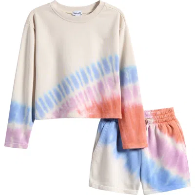 Splendid Kids' Sunset Tie Dye Sweatshirt & Shorts Set In Multi