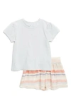 Splendid Girls' Solid Tee & Watercolor Striped Shorts Set - Little Kid In White Multi Stripe