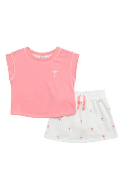 Splendid Kids' Tropical Embroidered Palm T-shirt & Skirt Set In Pink