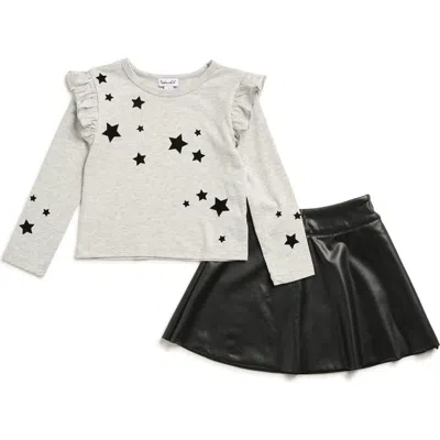 Splendid Kids' Velvet Star Long Sleeve Top & Skirt Set In Gray