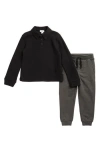 Splendid Kids' Waffle Knit Long Sleeve Polo & Joggers Set In Black
