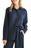 Splendid Kit Cotton Button-up Blouse In Navy
