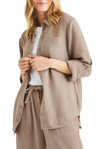 Splendid Kit Cotton Button-up Blouse In Brown