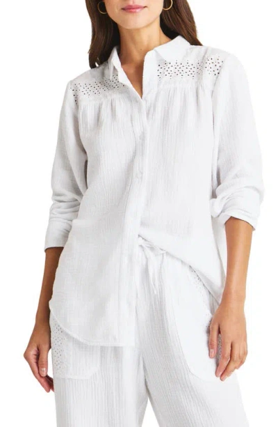 Splendid Kit Eyelet & Gauze Button-up Shirt In White