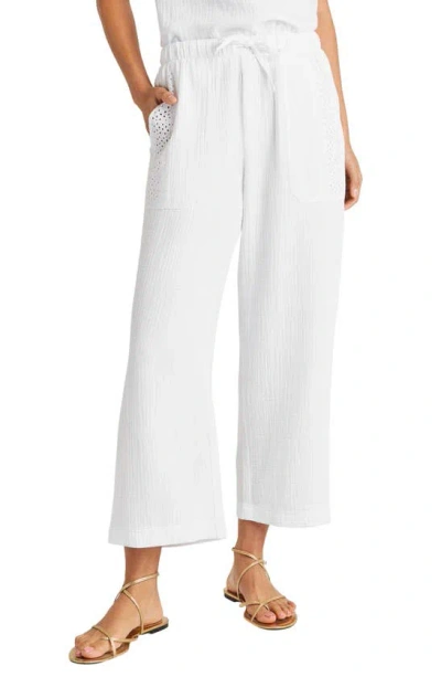 Splendid Kit Eyelet Trim Cotton Gauze Crop Trousers In White