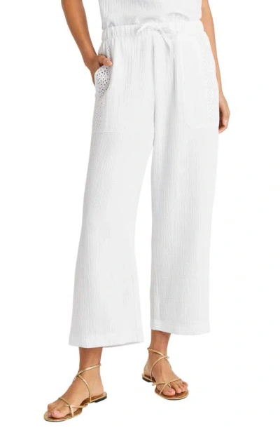 Splendid Kit Eyelet Trim Cotton Gauze Crop Pants In White