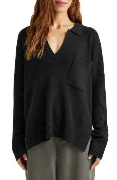 Splendid Kristen Polo Sweater In Black