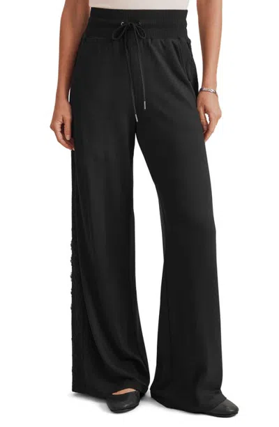 Splendid Lace Trim Drawstring Pants In Black