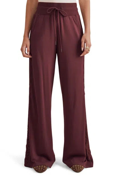 Splendid Lace Trim Drawstring Pants In Burgundy