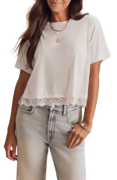 Splendid Lainey Lace Trim Jersey Tee In Shell