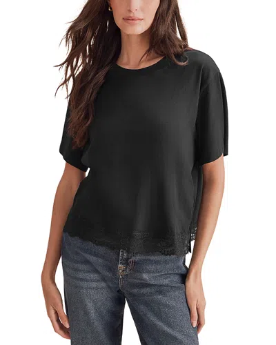 Splendid Lainey Lace Trim Short Sleeve Tee In Black