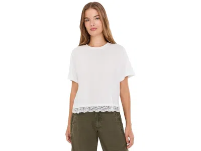 Splendid Lainey Lace Trim Shorts Sleeve T-shirts Women's Clothing Shell: Xl (women's 14-16), Cotton In White