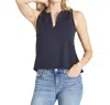 Splendid Lara Split Neck Tank In Blue