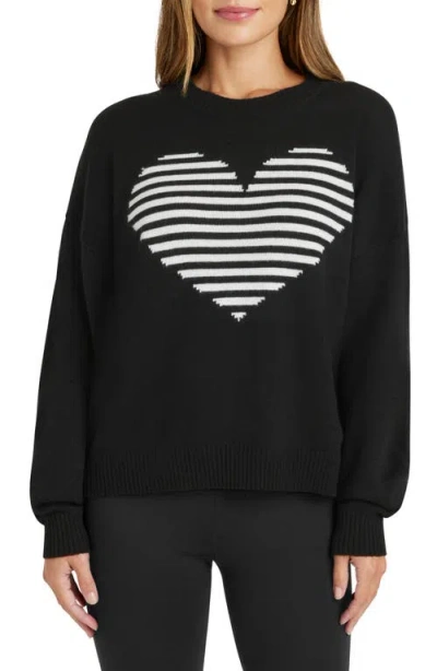 Splendid Layton Love Stripe Crewneck Sweater In Black/ice Strp