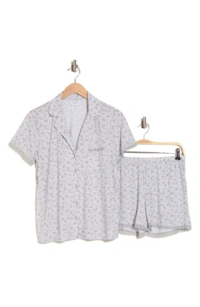 Splendid Leopard Lace Trim Short Pajamas In Gray