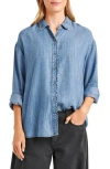 Splendid Lia Ruffle Chambray Button-up Shirt In Indigo
