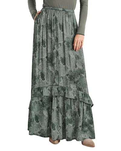 Splendid Linsey Floral Print Tiered Maxi Skirt In Evergreen