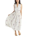 SPLENDID LIVIA FLORAL SPLIT NECK MIDI DRESS