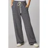 Splendid Livie Stripe Tie Waist Wide Leg Terry Pants In Black