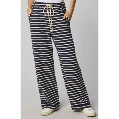 Splendid Livie Stripe Tie Waist Wide Leg Terry Pants In Black