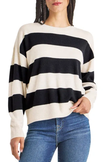 Splendid Livy Stripe Sweater In Oat Black