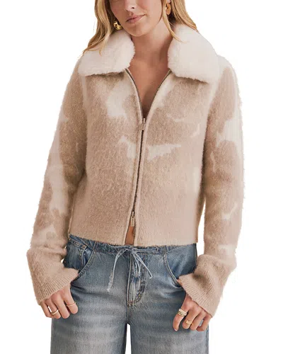 Splendid Lola Faux Fur Collar Cardigan In Neutral